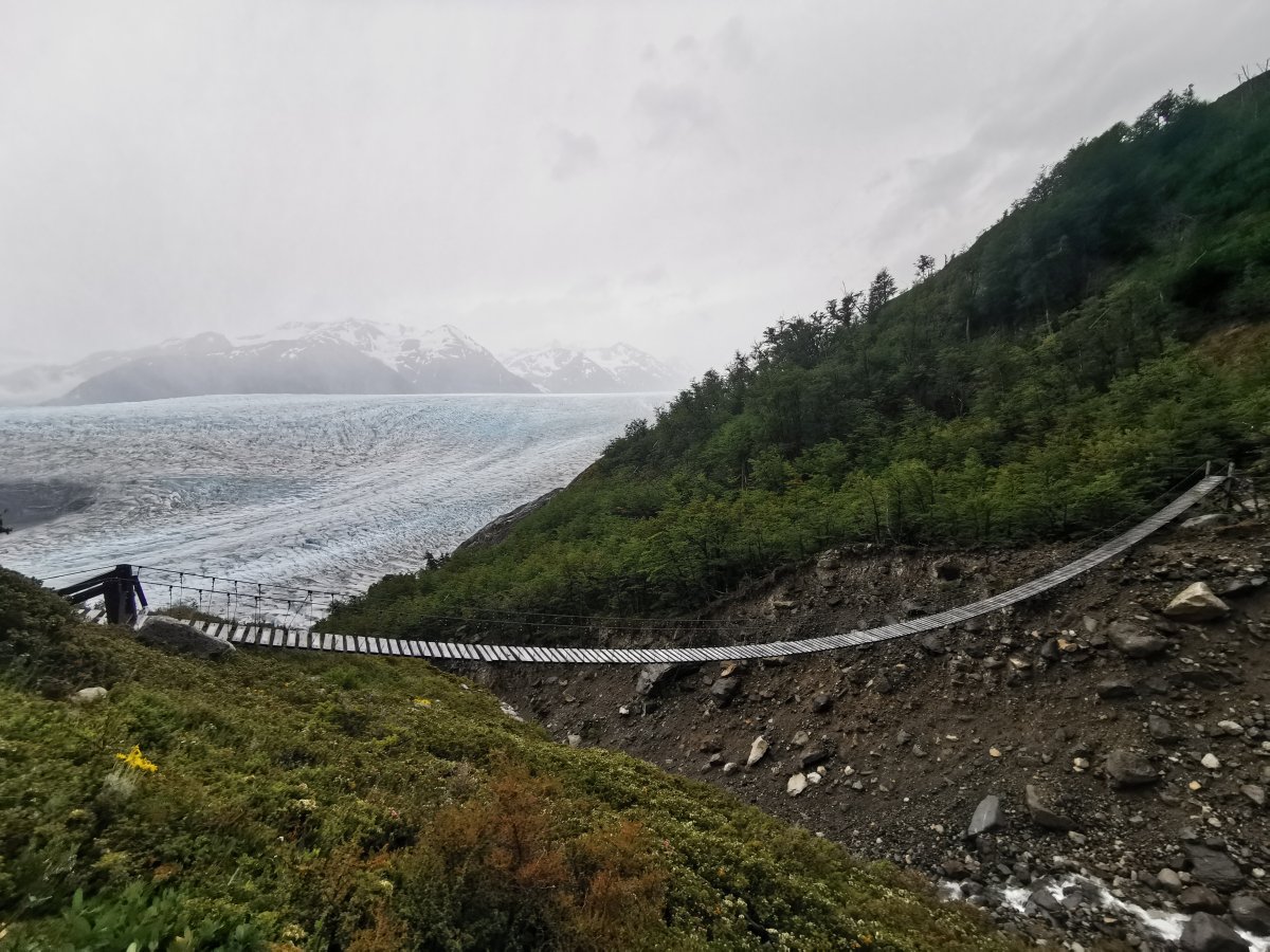 Hängebrücke vor Glaciar Grey