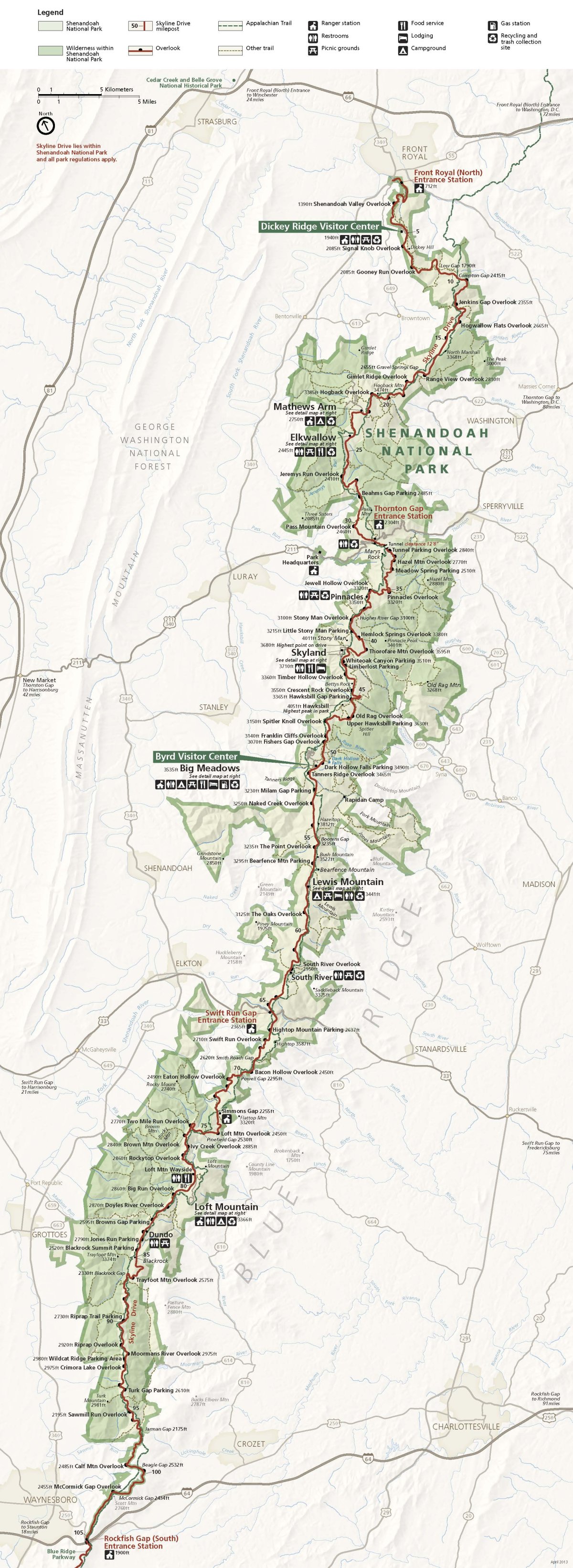 Offizielle Karte des Nationalparks (https://www.usgs.gov/media/images/map-shenandoah-national-park) 